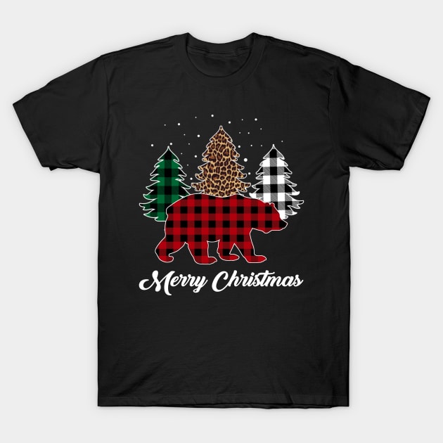 Buffalo Red Plaid Bear Christmas Trees Leopard Pajama T-Shirt by Kagina